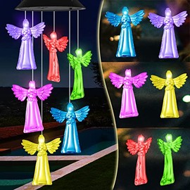 Angel Wind Chimes, BlueFoxy Waterproof Angel Solar Wind Chimes, Memorial Wind Chimes , LED Wind Chime Light for Garden Patio Yard, Light Up Wind Chimes Solar Powered Gifts for Mom/Grandma