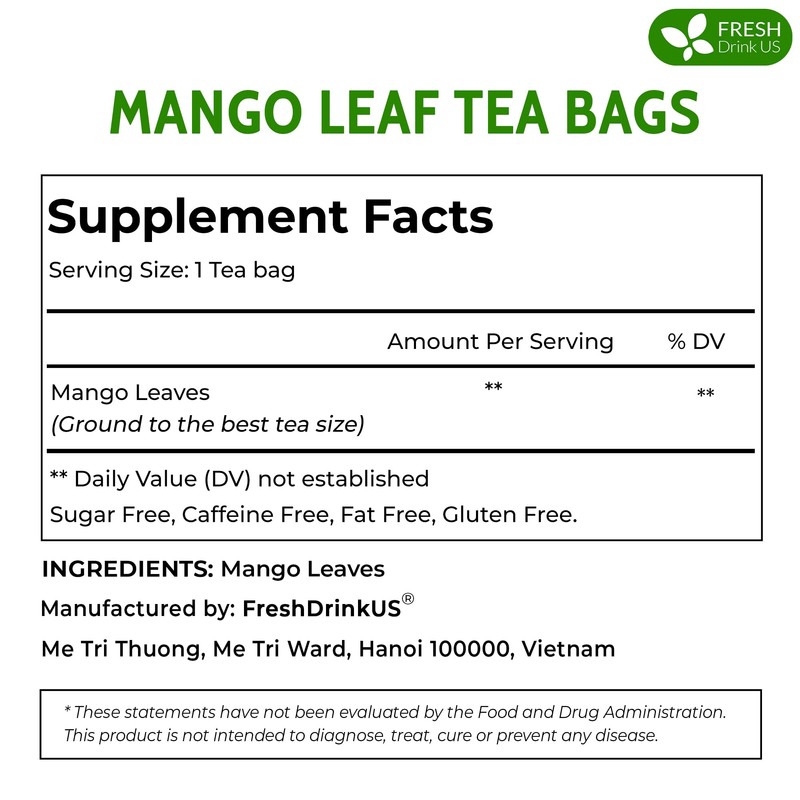 FreshDrinkUS, Premium 100 Mango Leaf Tea Bags, 100% Natural& Pure