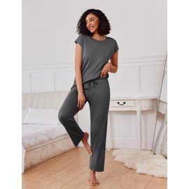Ekouaer 2 Packs Pajamas for Women Set Cap Sleeve Top and Pants Soft Sleepwear Comfy Pjs Set with Pockets Lounge Set
