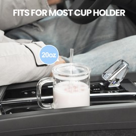 FECBK 20 oz Glass Tumbler with Handle 2 Pack Glass Cups with Lids and Straws Wide Mouth Iced Coffee Cups for Smoothie, Cocktail Beer, Soda, Fruit Juice, BPA Free with Bamboo Lids