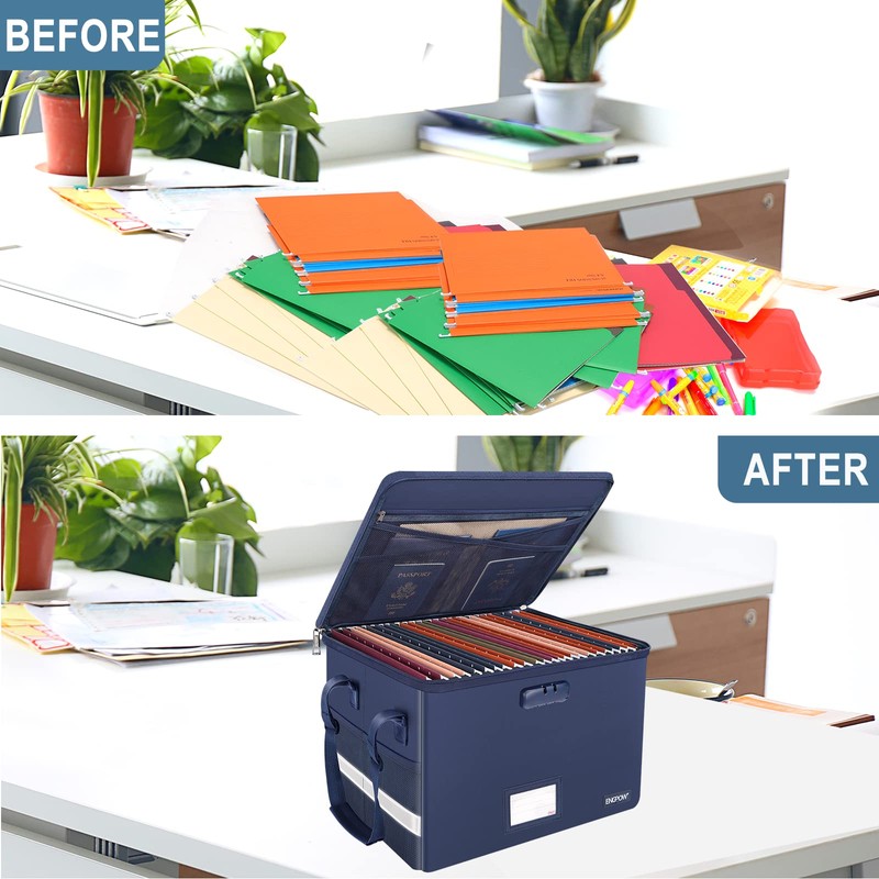 ENGPOW File Box with Lock, Fireproof Document Box with Pockets,