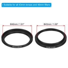 PATIKIL 43mm-46mm Metal Step Up Ring with Cleaning Cloth, 2 Pack Camera Lens Filter Adapter Ring Aluminum Filter Adapter Ring for Camera Lenses Hood, Black