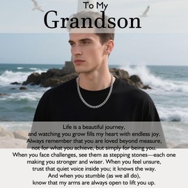 Aosyoisk Birthday Gifts for Man Boys,Men's Necklace 8mm Silver Cuban Chain (Grandson)