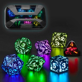FONVGOGO Light up LED Dice Set D and D Rechargeable for Dungeons and Dragons RGB DND Dice with Charging Box 7-Color Polyhedral Role Playing Dice for DND Gifts RPG Tabletop Games (Rose RGB)