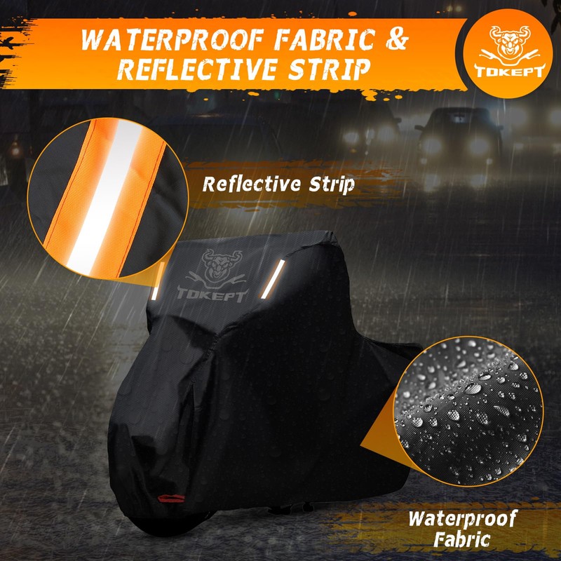Tokept Black Motorcycle Cover, 210D Oxford Fabric All Weather Water