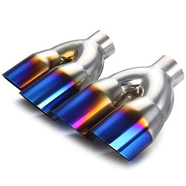 LCGP Dual Exhaust Tip 2.25 inch Inlet 3.5 inch Outlet Universal Car Stainless Steel Angle Cut 2-Packs PVD Blue Tailpipe(left and right)