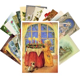PIXILUV Vintage Christmas Greeting Cards 24pcs Christmas Theme Postcards Tree Animals Decorations Reprint Postcard Set