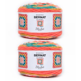 Bernat Blanket Granny Square Throwback Yarn - 2 Pack of 240g / 8.5oz - 100% Polyester - #6 Super Bulky - 178Yards - Knitting/Crochet