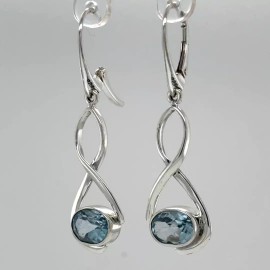 Amber America Facetted Oval BLUE TOPAZ Swirl Dangle Leverback Earrings 925 STERLING SILVER 37e