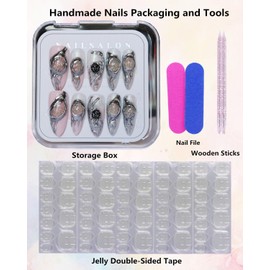 CAMILCY Press on Nails Handmade Nails Luxury Reusable Fake Nails long Almond Armor Pink Silver Diamonds Hand Painted Salon Loveful Design Acrylic GelUV Finished For Women 3D Nails 10PCS(A69, M)