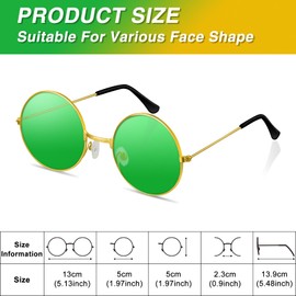 BOUBONI Hippie Sunglasses 70s Round Hippie Glasses Party Decoration Sunglasses for Women with Colored Glasses Cloth (Green)