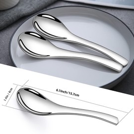Soup Spoons,4 Pieces Stainless Steel Asian Soup Spoon 6.3 Inch Heavy-Weight Short Handle Ramen Spoons,Thickened Spoons Silverware for Christmas, Thanksgiving Day, Housewarming.