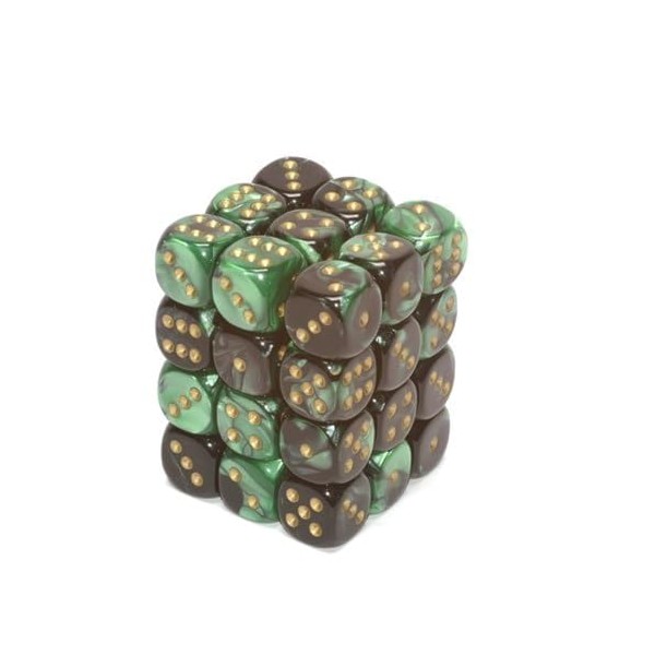Chessex Dice d6 Sets: Gemini Black & Green with Gold