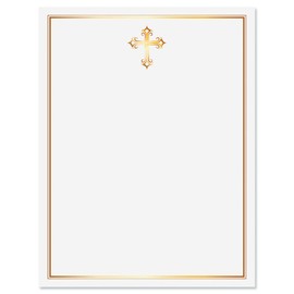 Current Golden Cross Faith Decorative Letter Paper-Religious Stationery Papers, Printable Confirmation, Communion, Baptism, Wedding, & Easter Cards,Christian Letterhead Sheets,Set of 25, 8 1/2" x 11"