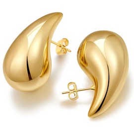 Chunky Gold Hoop Earrings For Women Tear Drop Earrings Thick Big Lightweight with 18K Gold Hoop Plated, Hypoallergenic Statement Trendy for Women Gift Jewelry(Gold)