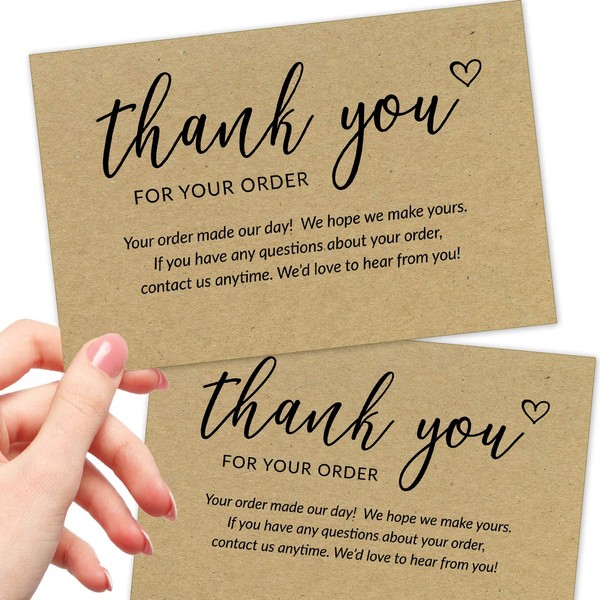50 Large 4x6 Thank You For Your Order Cards - Bulk Kraft Postcards Purchase Inserts to Support Small Business Customer Shopping - for Online or Retail Stores, Handmade Goods and More