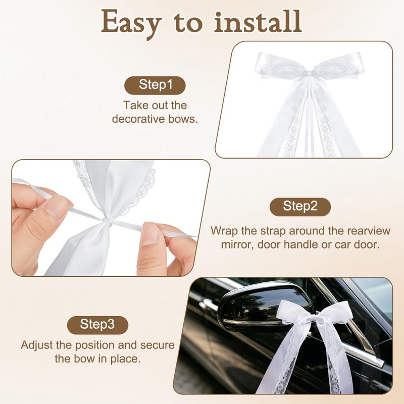 Alaoo Wedding Car Bow, 10Pcs White Wedding Bows with Double