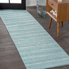 JONATHAN Y MOH201B-28 Williamsburg Minimalist Stripe Turquoise/Cream 2 ft. x 8 ft. Runner Rug, Contemporary, Modern, Bohemian for Home, Bedroom, Living Room, Kitchen, Entryway/Hallway