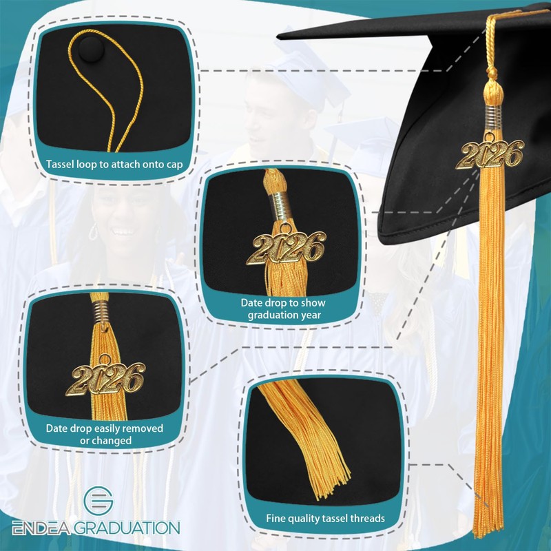 Endea Graduation Single Color Tassel with Gold Date Drop (Gold,