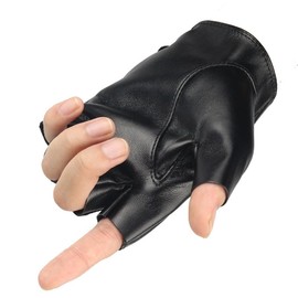 Leather Gloves for Women Men - Half Finger Cycling Driving Motorcycle Black Unlined Gloves ﻿ (Black)