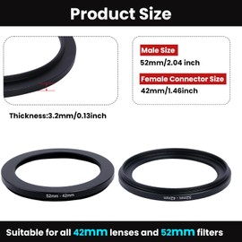 Metal Step Down Ring Filter Adapter - 52mm to 42mm - Metal Ring Step Down Rings Adapter Filter Compatible with All 42mm UV, CPL, ND, Lens Hood, Threaded Lens ect