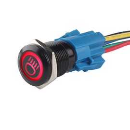 ETOPARS Black Shell 12V Car Vehicle Red LED Light Main Beam Push Button Stainless Steel Metal Toggle Switch 19mm Socket Plug