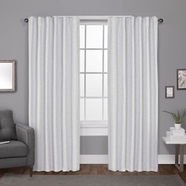 Exclusive Home Curtains Zeus Solid Textured Jacquard Blackout Window Curtain Panel Pair with Back Tab Top, 52x108, Winter White, 2 Count