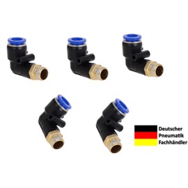 Pneumatic Push-in Fitting Angle 90° 1/4 Inch to 6 mm Pack of 5 Push In Compressed Air Connection Plug Connection Industrial Quality Angle Connector Piece