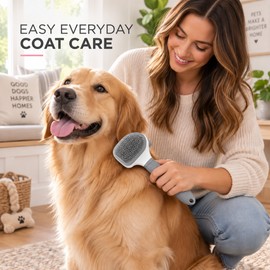 Self-Cleaning Pet Grooming Brush for Dogs & Cats – Stainless Steel Slicker Comb for Loose Fur Removal & Everyday Coat Care