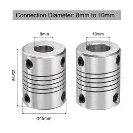 QUARKZMAN Pack of 5 Aluminium Alloy Shaft Coupling 8 mm to 10 mm, Flexible Coupling Motor Connector Joint, Stepper Motor Coupling for CNC Machine & 3D Printer (L25xD19)