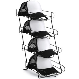 Zonon 4 Tier Hat Display Stand Wire Countertop Hat Display Rack boutique Baseball Cap Rack for Retail, Table Top, Bedroom, Entryway(Black)