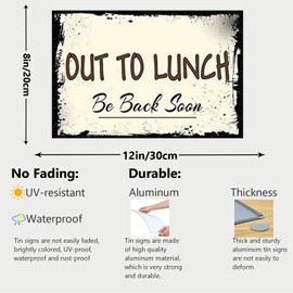 Cpirust Vintage Tin Sign Decor Out To Lunch Be Back Soon Funny Retro Aluminum Sign For Home kitchen Office Garden Decor 8×12 Inches