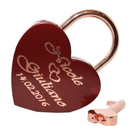 Love Lock Heart Red/Rose Gold with Engraving of Your Choice Large 60 x 45 mm
