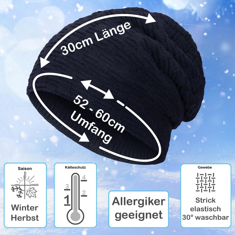 Compagno Unisex Warm Lined Beanie Hat, Knitted Hat, Winter Hat,