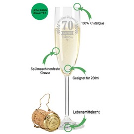 Leonardo Sektglas mit Gravur - Herzlichen Glückwunsch Design - Personalisiert mit Namen - Schönes Geschenk zum Geburtstag, Jubiläum oder Jahrestag - Geschenke für Sie & Ihn - Alter: 70. Geburtstag