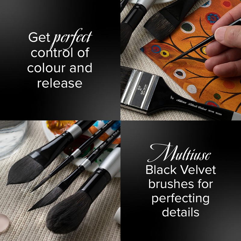 Silver Brush Limited Black Velvet Round Watercolour Paintbrush, Size 12