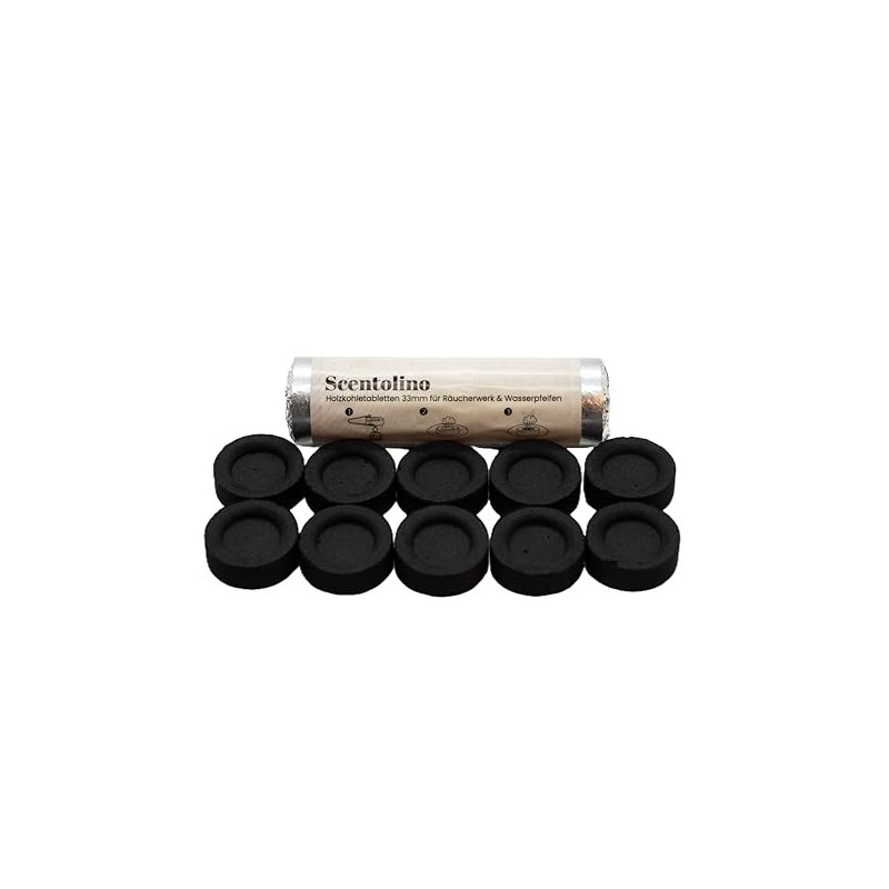 Scentolino Incense Charcoal Tablets, 33 mm, Pack of 10, Self-Igniting,