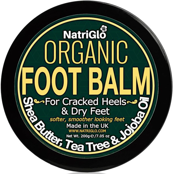 Organic Foot Cream for Cracked Heels and Dry Skin, Athletes foot, Very Dry Feet, Hard Skin - Antifungal Cracked Heel Treatment Repair Balm w/Tea Tree Oil & Shea Butter Oil by NatriGlo -200g