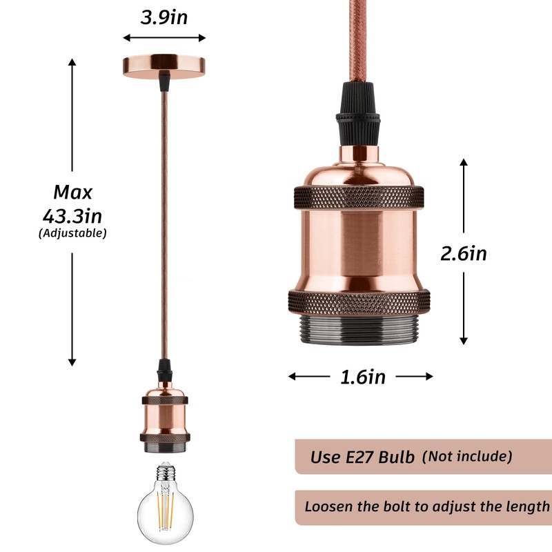 Glirowy Vintage Ceiling Pendant Light Fitting, Braided Flex E27 Lamp