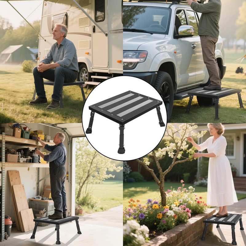 Oversized RV Step Stool 1000 lbs Capacity, Foldable Adjustable 3-Platform