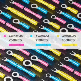 haisstronica 620PCS Marine Grade Heat Shrink Wire Butt Connectors kit,22-10 AWG Tinned Red Copper Electrical Wire Connectors,Ring Fork Spade Butt Splice(3Colors/24Size)