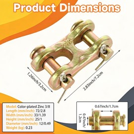 JMIATRY 6PCS 3/8 Chain Link Connector Alloy Steel 3/8 Inch Twin Clevis Link, 6613LBS Working Load Limit 3/8 Chain Links Heavy Duty Safety Chain Repair Links for Trailer Towing Lifting Logging