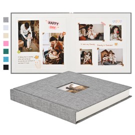 Pssoss 10 x 10 Inch DIY Scrapbook Album 40 Pages Linen Hardcover Kraft White Paper Scrap Book Photo Albums Memory Book for Baby Wedding Family Anniversary Photo Album (Grey, 40 pages)