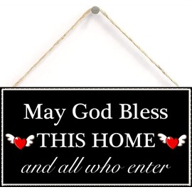 May God Bless This Home and All who Enter Decorative Wood Sign Home Decor,Wall Art，6 inch by 12 inch Hanging Sign
