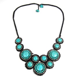 AeraVida Mosaic Circles Simulated Turquoise Stone Unique Collar Necklace