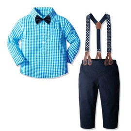 Yilaku 4-Piece Clothing Set for Baby Boys, Romper, Braces, a Vest and Bow Tie, Suit, Celebration, Christening, Wedding, Long Sleeves, for Spring and Summer - Suit blue