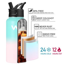 WEREWOLVES 24 oz Insulated Water Bottle With Paracord Handles & Strap & Straw Lid & Spout Lid,Reusable Wide Mouth Vacuum Stainless Steel Water Bottle for Adults (New-Sweet Taffy, 24 oz)