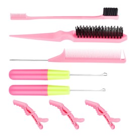 Crochet Needles for Hair with 2Pcs Crochet Hooks, 1Pcs Edge Brush, 1Pcs Bristle Hair Brush, 1Pcs Rat Tail Comb, 3Pcs Gator Clips, Sleek Hair Brush, Slick Back Hair Brush Women Set for Hair