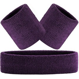 Hatstar 3-Piece Sweatband Set, 1 x Headband + 2 x Sweatbands for Wrists, Headband for Men and Women, Accessory for Carnival and Fancy Dress Costume (Dark Purple)