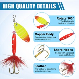 Fishing Lures Spinner Bait Set, 5pcs/10pcs/16pcs Multi Colored Fishing Spinner Lure Hard Metal Spoon Lure Rooster Tail Spinnerbait for Perch Pike Trout Salmon Walleye (5pcs Lures Kit)